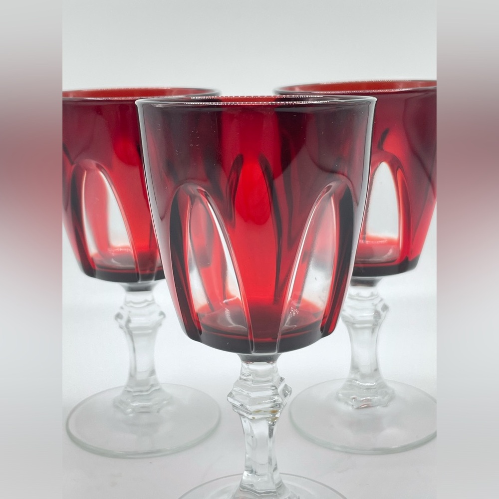 Vintage Luminarc Ruby Red 'Gothic' Goblets, Set of 3